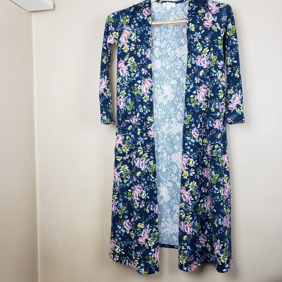 Blue Floral Sarah LuLaRoe Duster Cardigan - EUC XS - Picture 1 of 8